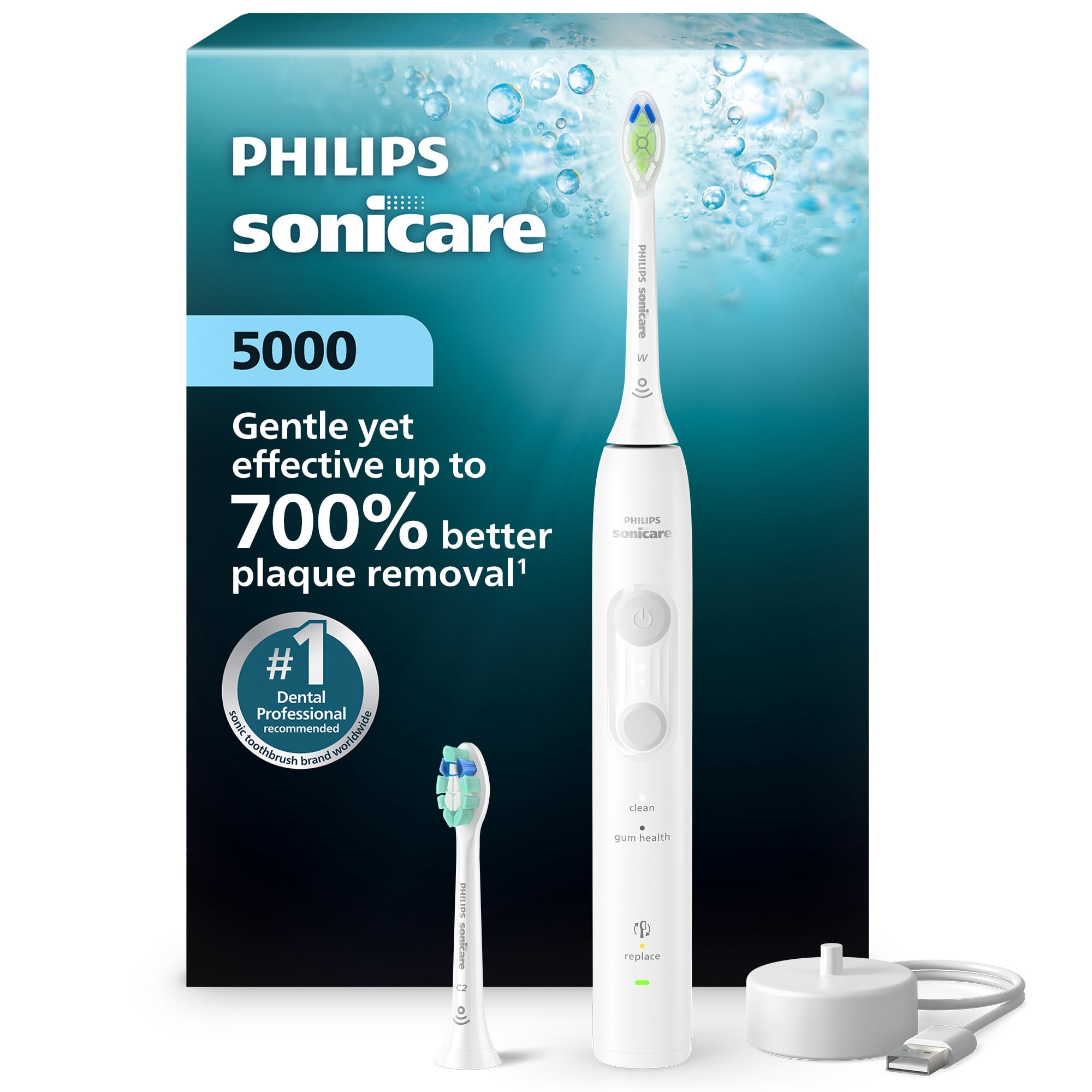 Philips Sonicare 5000 Series Electric Toothbrush - Sonic Toothbrush with Pressure Sensor, 4 Brushing Settings, Easystart Feature, Smartimer & Quadpacer, 14-Day Runtime, White, Model HX4042/81
