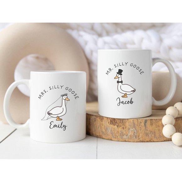 Custom Mr. and Mrs Silly Goose Wedding Mug, Funny Engagement or Newlywed Coffee Cup, Gift for Couples, Husband-to-Be or Bridal Shower