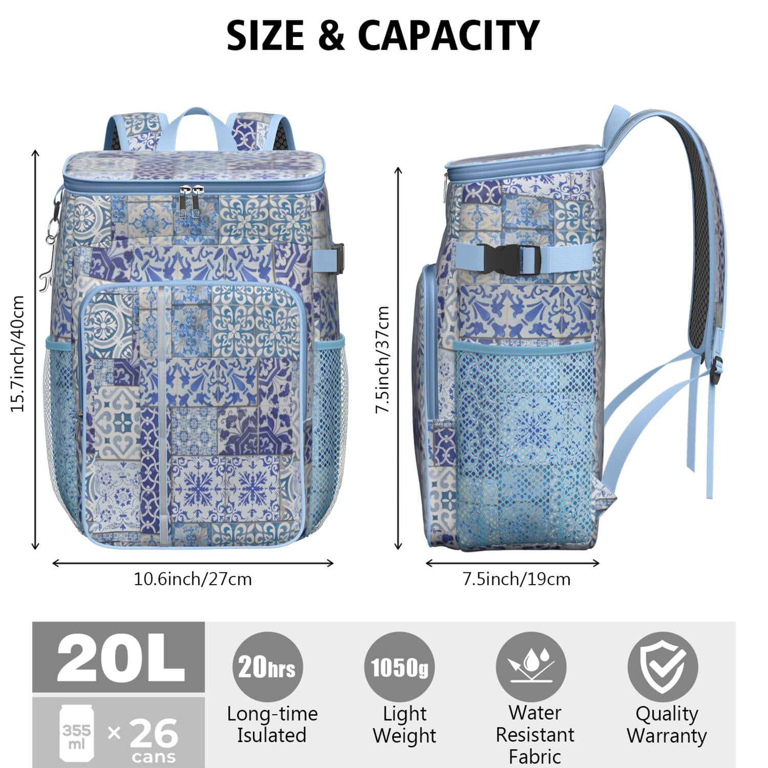 Travel Cooler Bag - Boho Bohemia Flower Camping Beer Cooler Backpack with Bottle Opener- Waterproof Insulated Picnic Backpacks - Cooler Bag for Beach