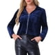 thumbnail image 1 of Chaqueta de cuello INSPIRE CHIC para mujer, chaquetas bomber cortas de terciopelo con manga larga y cierre, azul real M, 1 of 1