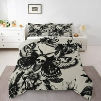 Manfei Moth Butterfly Bedding Comforter Set for Kid, Gothic Skull Skeleton Twin Comforter Sets, Vintage Flower Floral Reversible Bedding Set, Lightweight Room Decor, 2-Piece