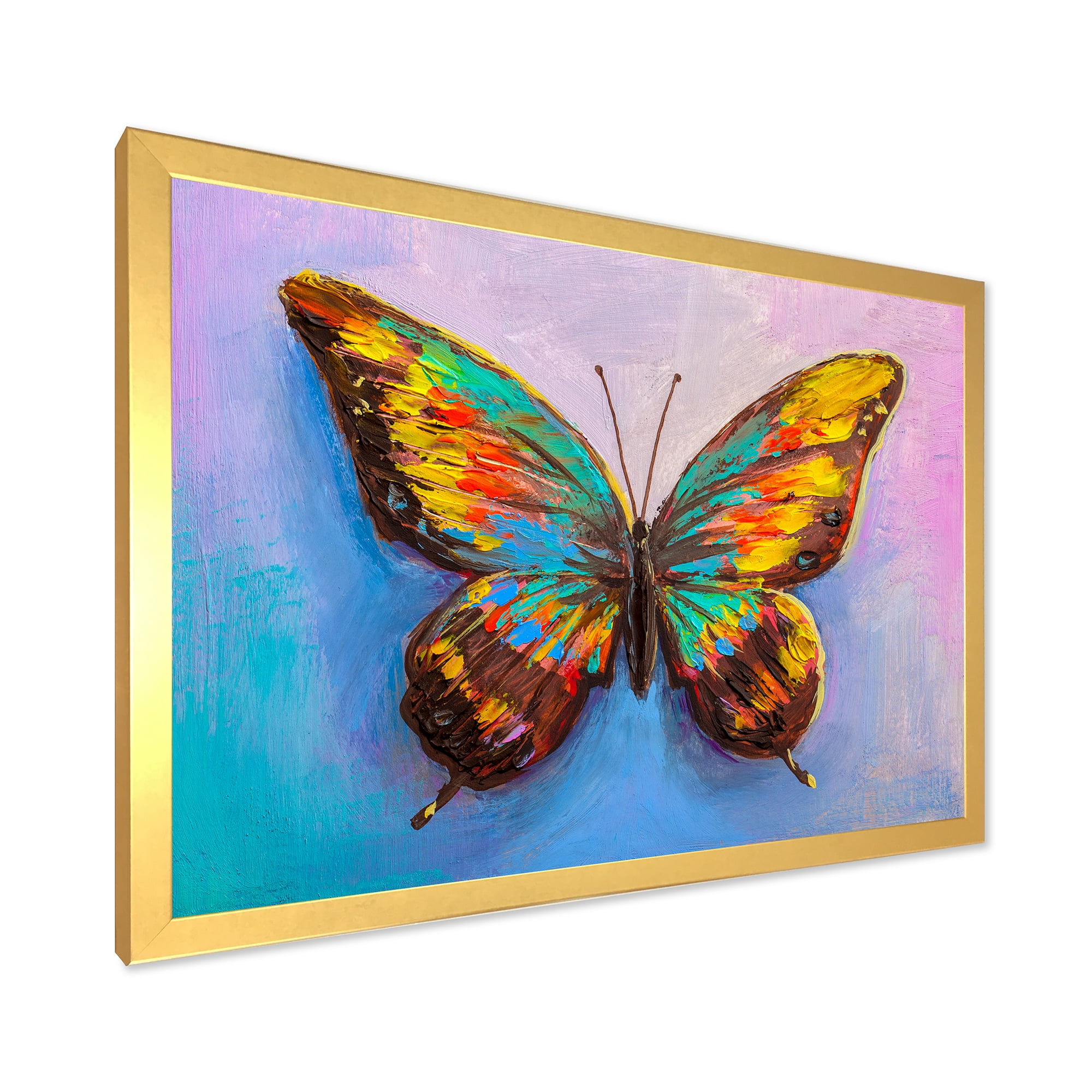Designart 'Beautiful Butterfly In Orange and Turquoise' Modern Framed Art Print