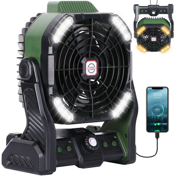 Ventilador portátil para acampar TDLOL recargable con linterna LED