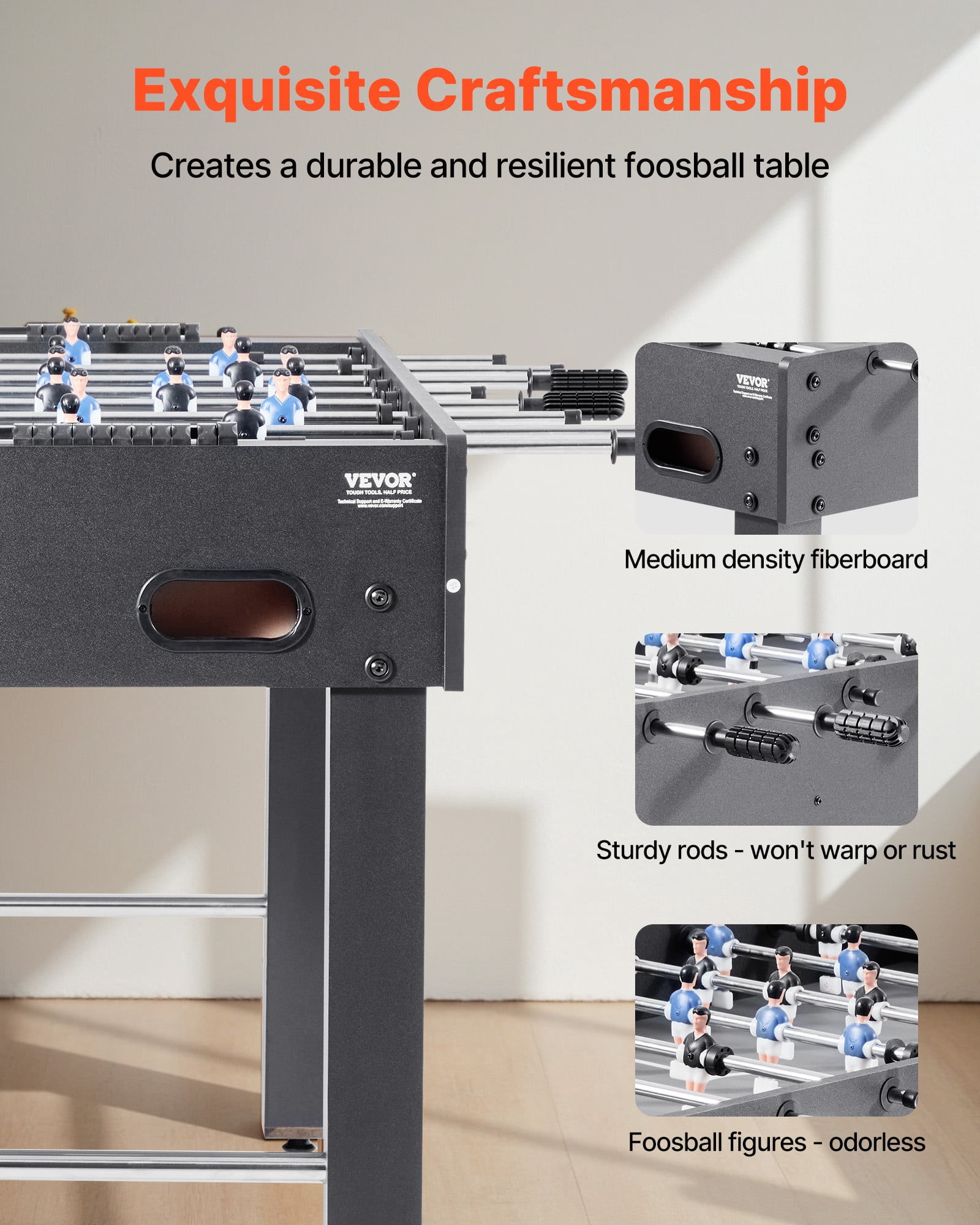 VEVOR Foosball Table, 48 inch Standard Size Table, Indoor Full Size Foosball Tables for Home, Family, and Game Room, Durable Soccer Set, Includes 2 Balls, Score Keeper, and 2 Cup Holders