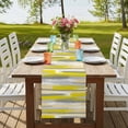 thumbnail image 4 of Table Runners 70 Inches Long Dress Scarves, Yellow Gray Stripes Farmhouse Coffee/Dining/Kitchen Table Decor, Holiday Table Runner, Watercolor Modern Abstract Minimalist 13x70 Inch, 4 of 9