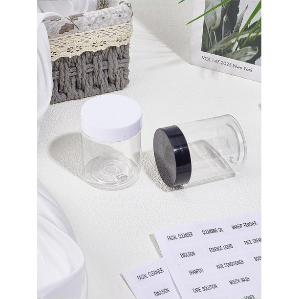 2 frascos de plástico transparente vacíos de 80 ml para crema facial, rellenables, con tapa.
