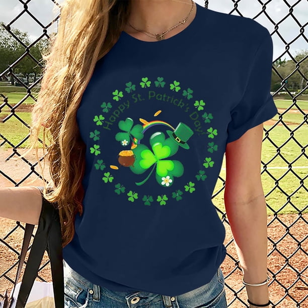 Fiudx Tops para Mujer Blusa de Manga Corta con Cuello Redondo y Estampado a La Moda para Mujer
