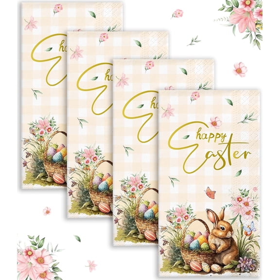 Happy Easter Napkins - Spring Bunny Flower Easter Eggs Disposable Decorative Paper Napkins for Party Supplies Table Decor