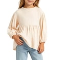 thumbnail image 7 of Yeaiivve Girls Long Sleeve Peplum Tops Cotton Linen Casual Babydoll Shirts for Baby Toddler Girl Solid Color Ruffle Hem Blouse Kids Fall Clothes Beige 2-3 Years, 7 of 7