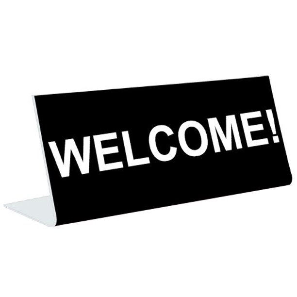 3" x 8" Engraved Tabletop Pedestal Desk Sign BLACK / WHITE