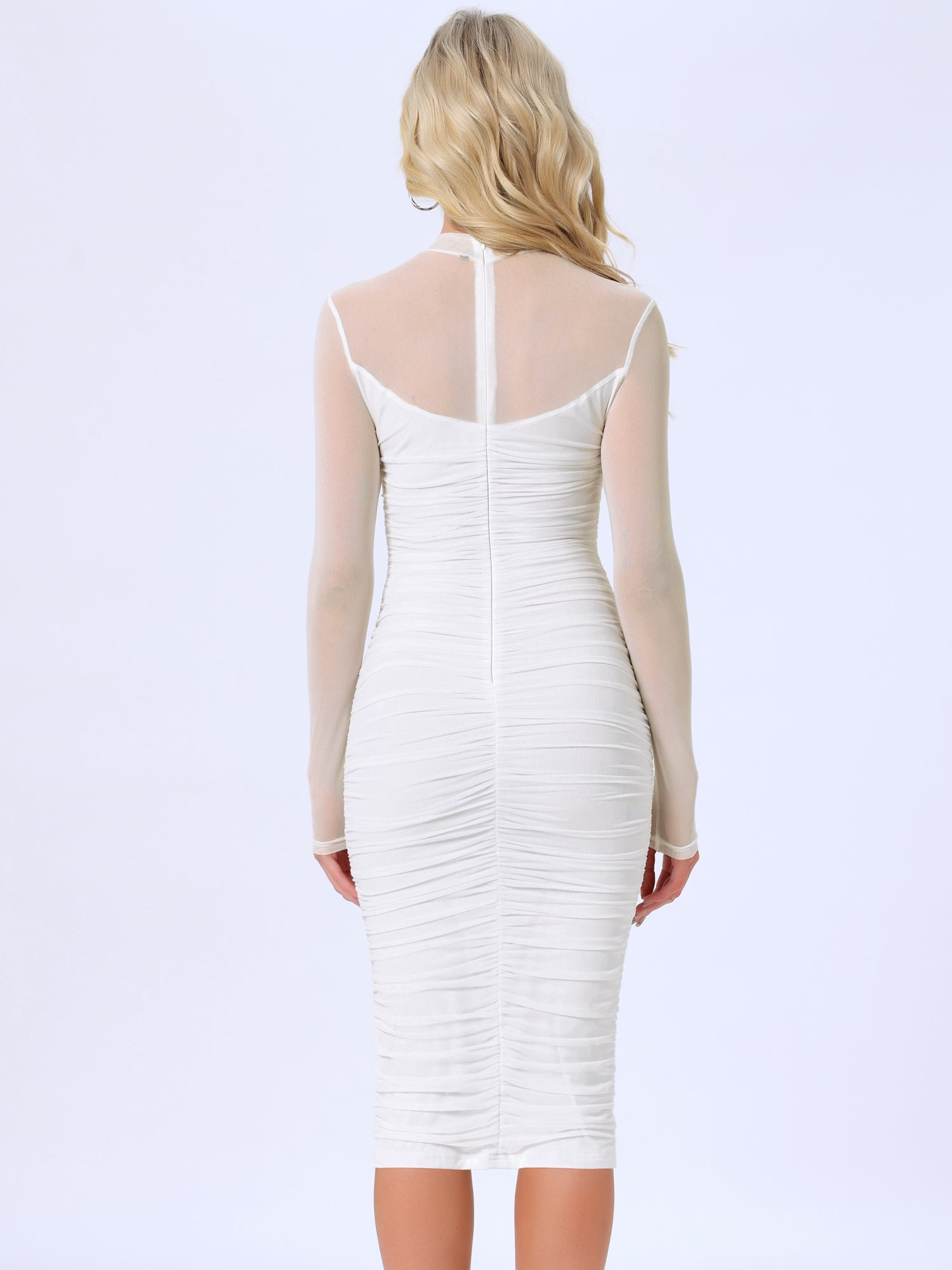 DARING DIVA Mesh Ruch Elegant Cocktail Bodycon Dress XL White