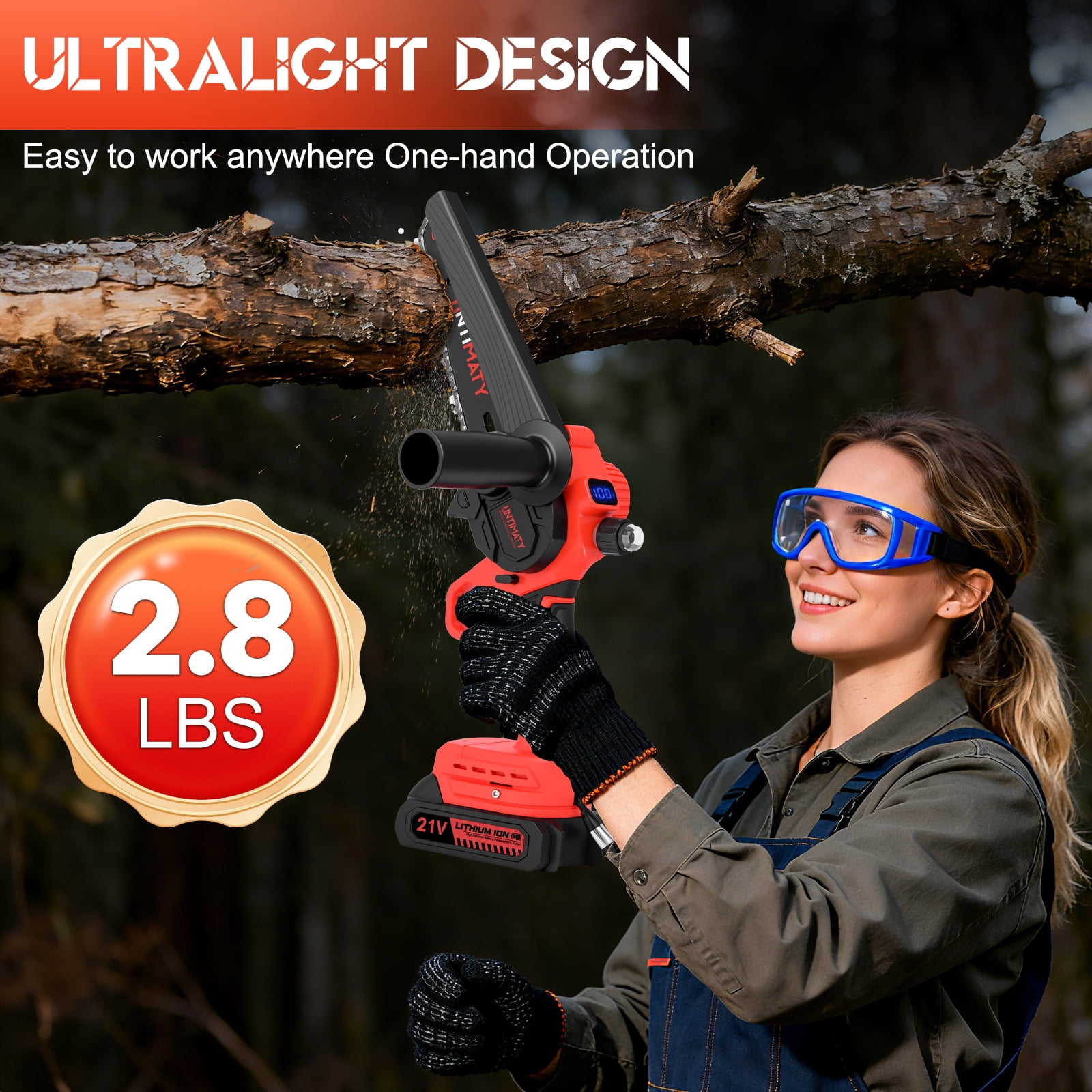 UNTIMATY Mini Chainsaw 6 Inch, 21V Cordless Electric Chainsaw with 2 Batteries & 2 Chains, Safety Lock, Handheld Chain Saw for Tree Trimming Wood Cutting Pruning