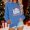 A-Blue, variant on Women's Festive Sweatshirt with Santa Claus and Lettering Print Round Neck Hoodless Loose Comfort Wear
