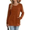 thumbnail image 3 of cfhntfmh Womens Fall Clothes Long Sleeve Round Neck Shirts Curvy Hem Basic Loose Tunic Tops Casual Fall Outfits for Women, 3 of 6