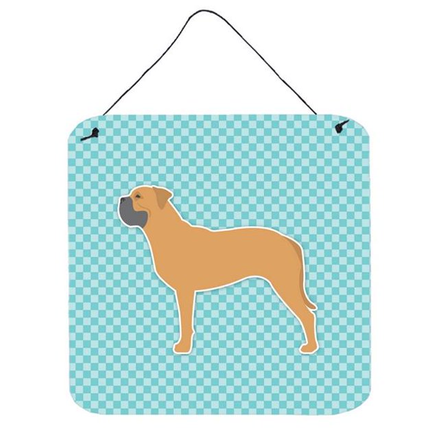 Bullmastiff Checkerboard Blue Wall or Door Hanging Prints