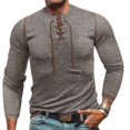 thumbnail image 2 of GigrtiJin Mens Outdoor Sport Tops Solid Color Lace Up Crew Neck Long Sleeve Blouse Trendy Casual Breathable Shirt, 2 of 7