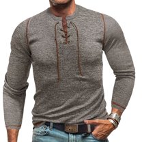 Under $10 Men's Lace Up Crew Neck Shirts Casual Slim Fit Outdoor Sports Tops Long Sleeve Soft Lightweight Cozy Pullover