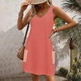 thumbnail image 5 of Atogsazn Women Casual Dress Summer Loose Solid Color Sleeveless V-Neck Dress Plus Size T-Shirt Dress with Pockets Orange S on Clearance, 5 of 5