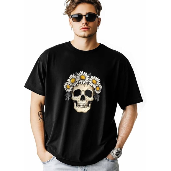 T-Shirts for Men, Cartoon Skull Crew Neck Cotton T-Shirt Men's Short Sleeve