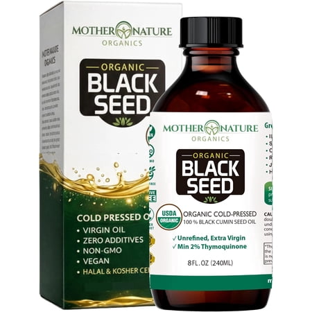 Mother Nature Organics USDA Organic Black Seed Oil, Cold-Pressed, Non-GMO, Unrefined, Vegan, 8oz