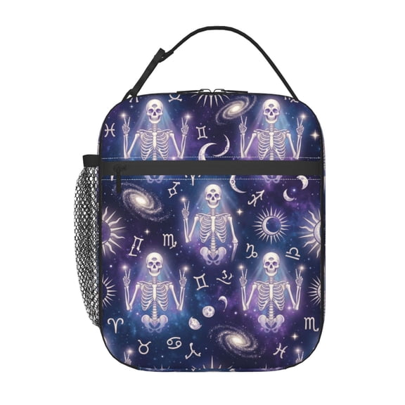 Gothic Skull Insulated Lunch Box Reusable Lunch Tote Bag For Women Men Halloween Cooler Bag For Adult Skeleton Funny Skull Portable Lunch Bag For Work Picnic Camping
