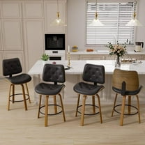 Solfway Swivel Bar Stools Set of 4, 26" Kitchen Counter Height Stools with Back Wooden Legs and Footrest, Black Leather Barstools for Kitchen Island