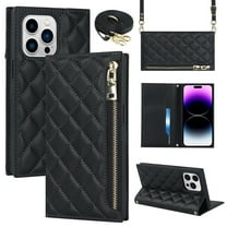 Dteck for Apple iPhone 14 Pro Max Wallet Case, Zipper Shoulder Strap Magnetic PU Leather Flip Folio Case with Card Holders RFID Blocking Kickstand Shockproof TPU Inner Shell Phone Cover, Black