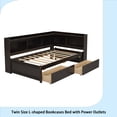 thumbnail image 5 of Twin Size L-shaped Bookcases Bed with Power Outlets, USB Charging Ports,Two Drawers,Espresso, 5 of 17