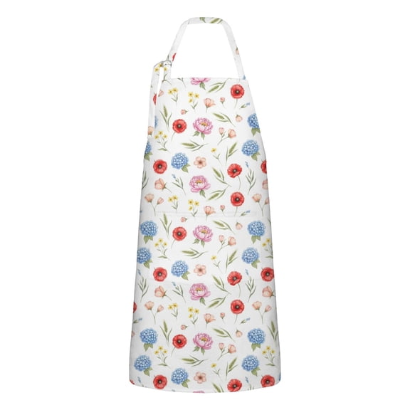 Pioneer Flower Floral Print Pattern Apron for Women and Men, Cotton Linen Waterproof with Pockets, Adjustable, 33x27 Inch for Kitchen, Gardening, BBQ, Salon