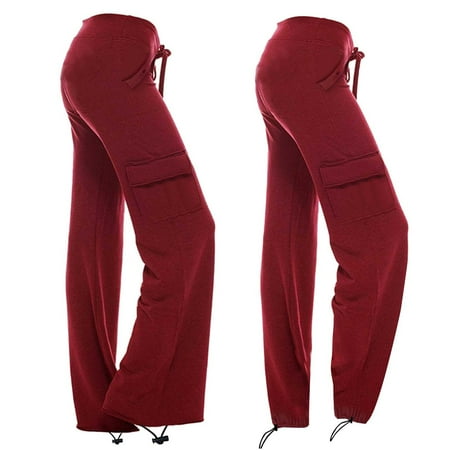 Wide Leg Cargo Pants for Women High Waist Workout Joggers Casual Yoga Sweatpants with Pockets Plus Size Y2K Drawstring Lounge Trousers