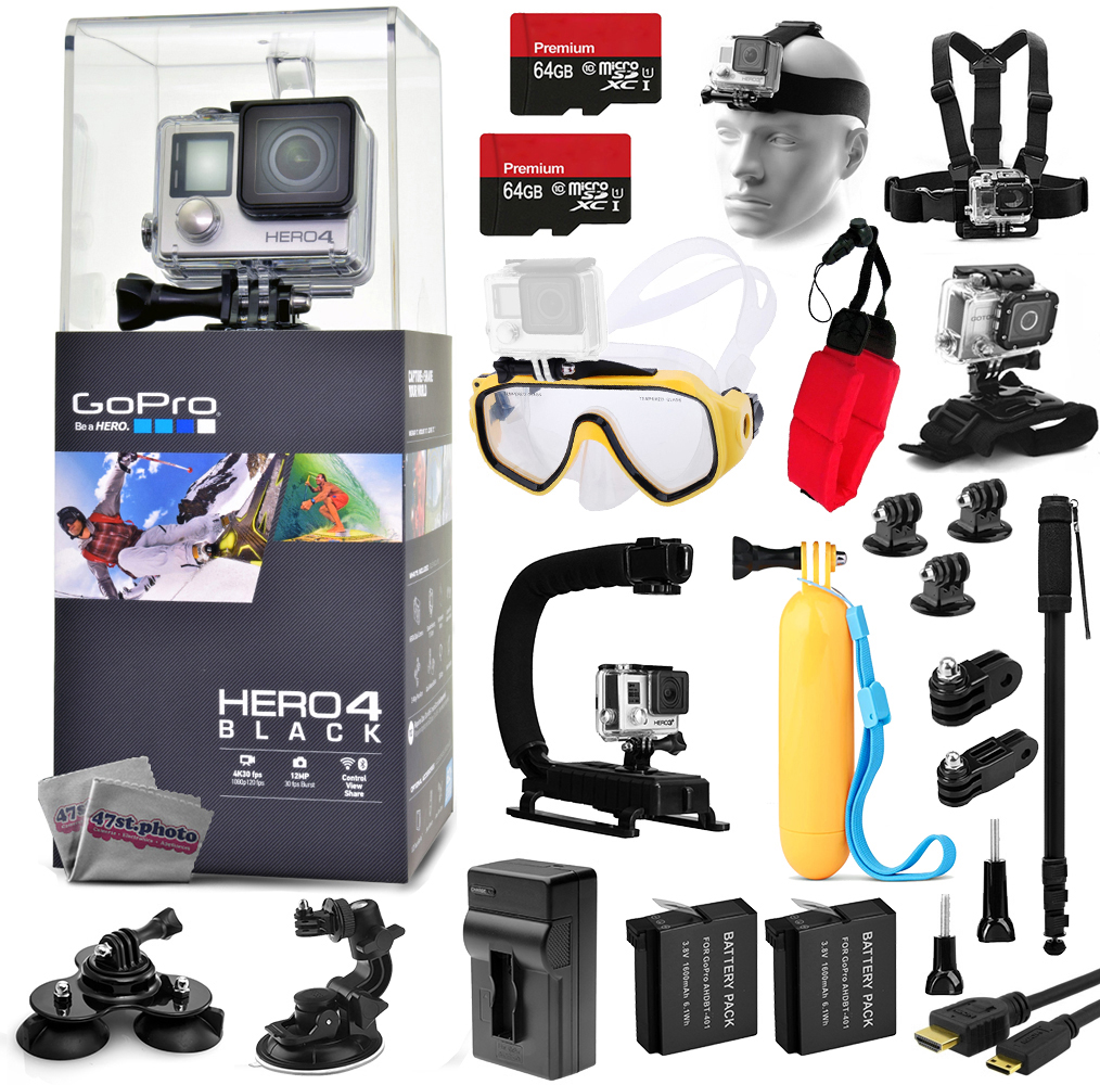 Buy GoPro Hero 4 HERO4 Black Edition CHDHX-401 Kit with 128GB Memory + Diving Mask + X-Grip + Floating HandGrip + Head,... by GoPro