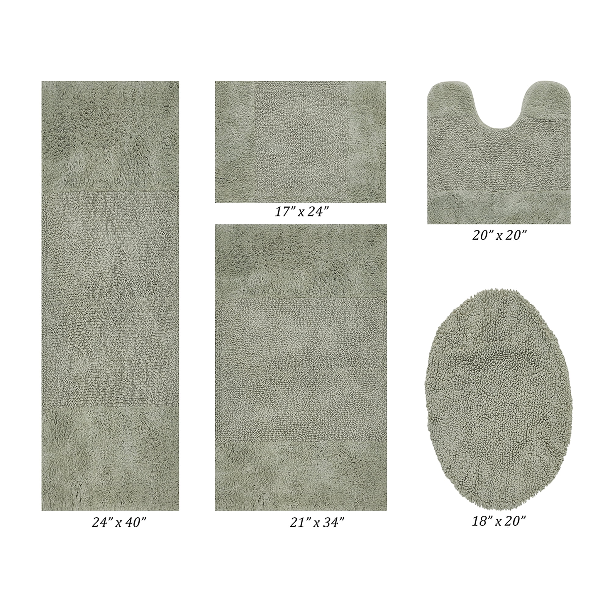 Better Trends 5 Piece Bathroom Rug Set, 100% Cotton, Extra Soft Tufted Bath Mat, Water Absorbent & Non Slip Bath Rug, (Dark Sage) Granada Collection