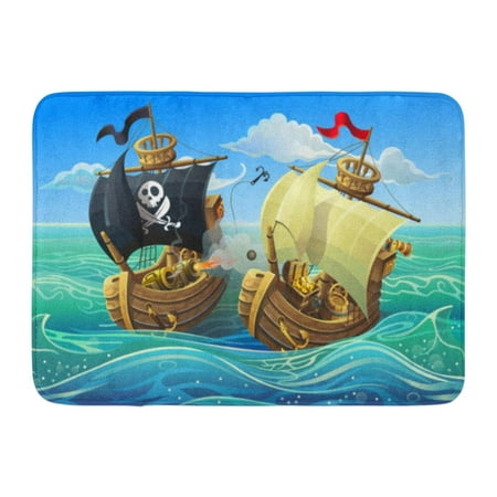 GODPOK Sail Red Cartoon Sea Battle of Wooden Ships Attack Pirates on Merchant Adventure Cannon Rug Doormat Bath Mat 23.6x15.7