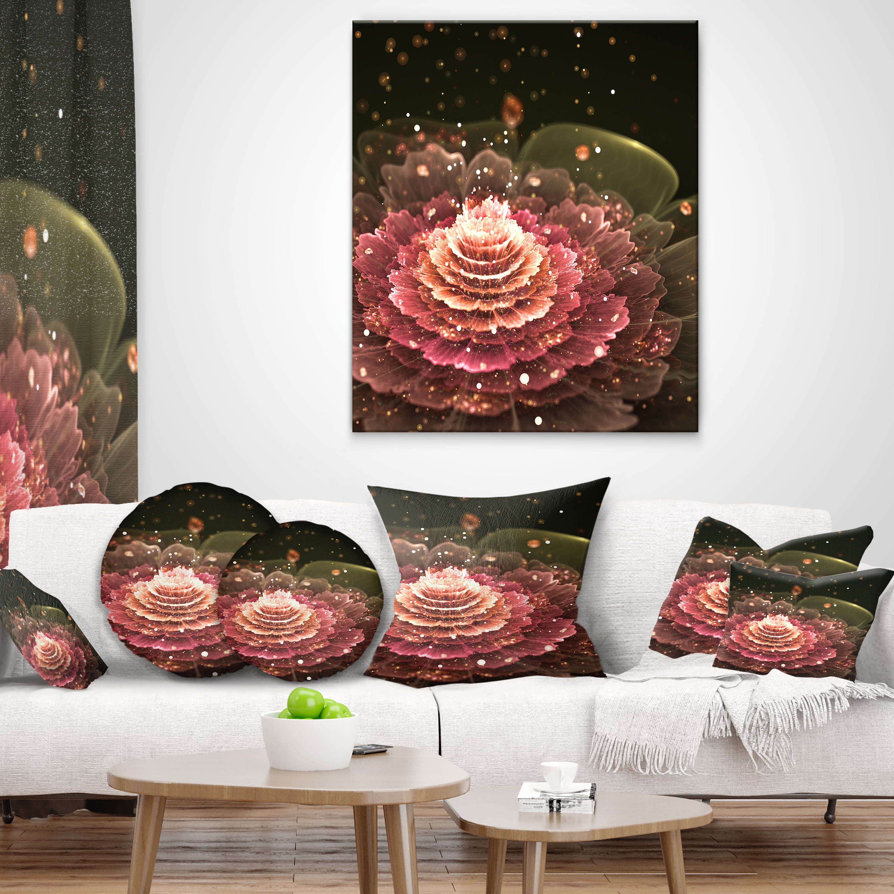 Designart Fractal Abstract Pink Flower - Floral Throw Pillow - 16x16