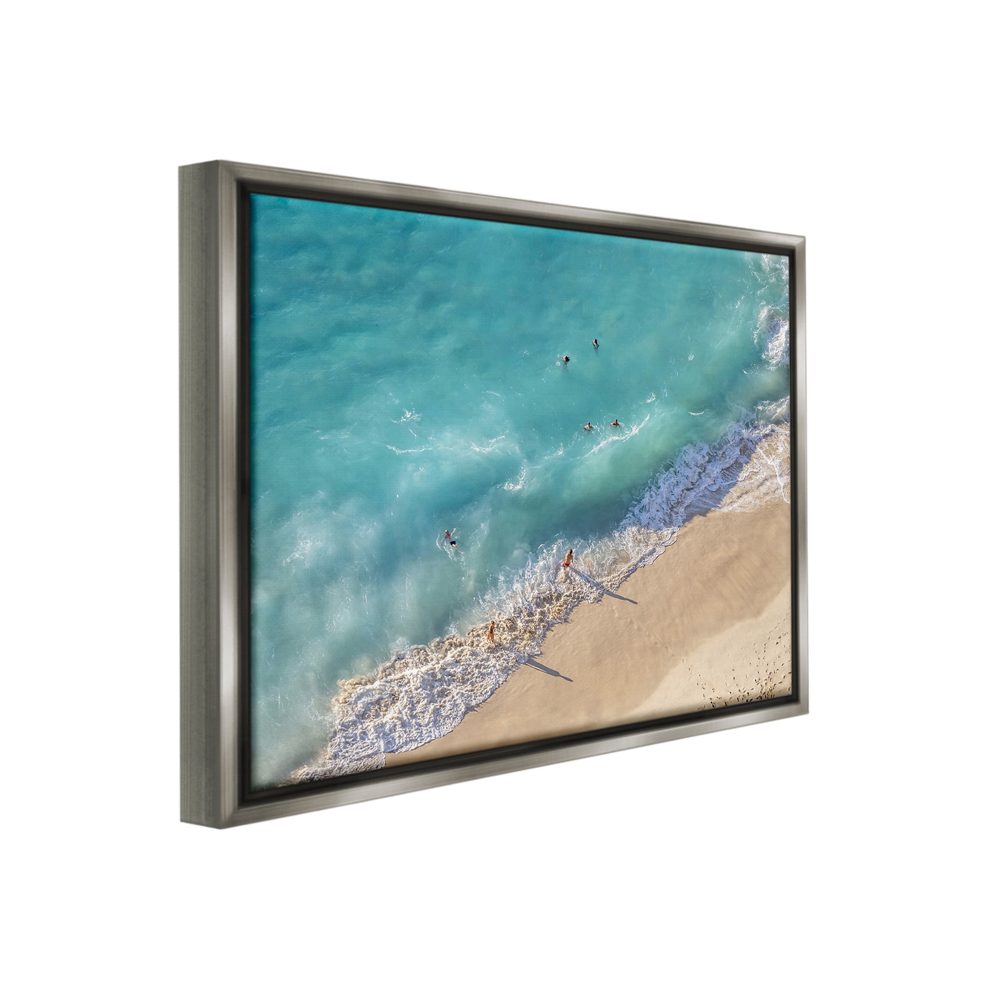 Stupell Industries Aerial Beach View Landscape Photography Gray Floater Framed Canvas Art Print Wall Art, 31 x 25