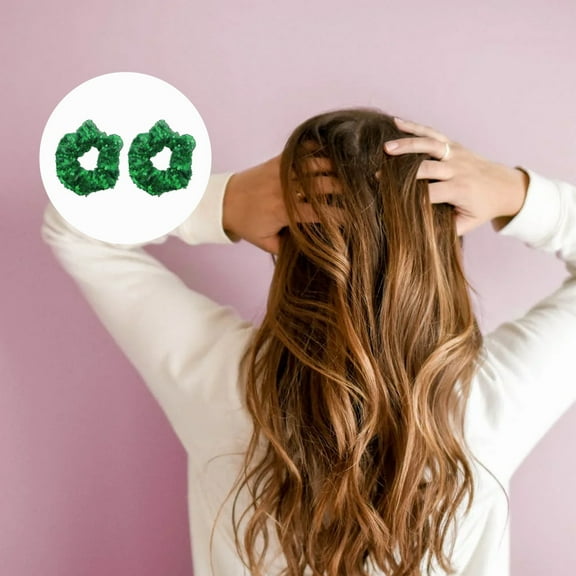 Amosfun 2pcs Christmas Hair Scrunchies Glitter Sequins Green Ponytail Holder Hair Ties Hair Bands Hair Accessories For Women