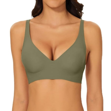 VISALY T Shirt Bra  Women Stylish Intimates Comfortable Traceless Sports Underwear Solid Color Sleeping Bra  Sports Bras for Women High Support  Bras  Plunge Bra (Green  L)
