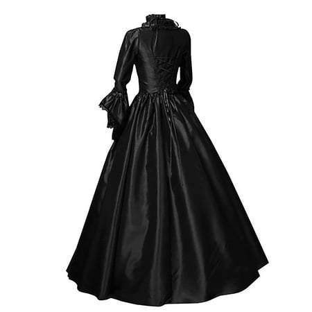 LMKIHUSA Victorian Dress for Women Gothic Clothes Womens Dresses 1800S Medieval Renaissance Dress Flare Sleeve Vintage Maxi Dress with Corset Cocktail Party Ball Gown Cosplay Costume Black XXXXXL