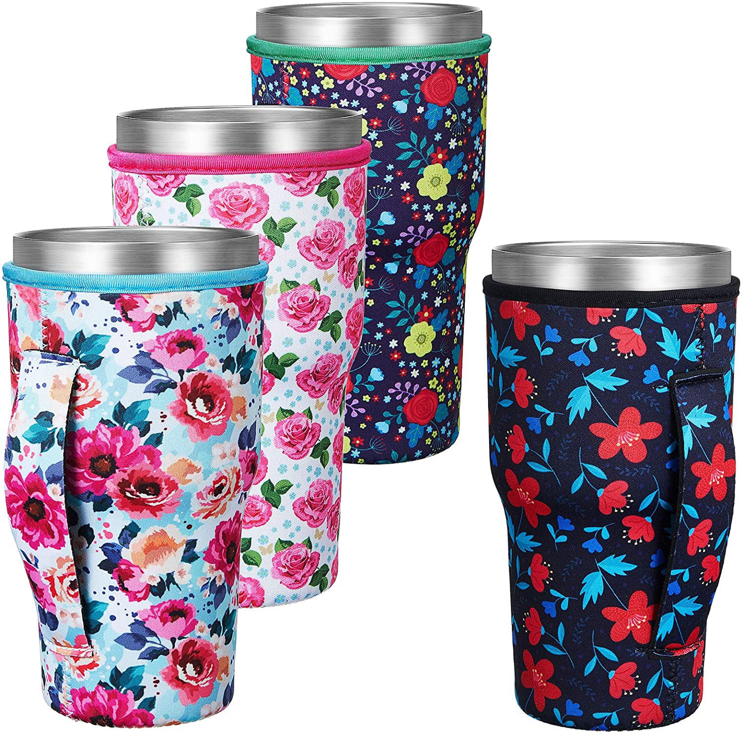 4 Designs 16 Ounces Juvale 48 Pack Vintage Floral Paper Insulated Coffee Cups with Lids 
