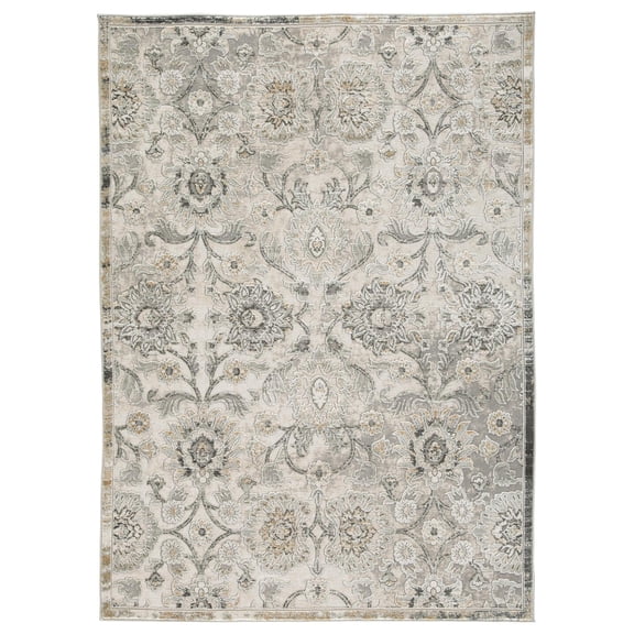 Signature Design by Ashley Kilkenny Traditional 5 x 7 Medium Pile Botanical Themed Rug, Cream, Gold & Gray