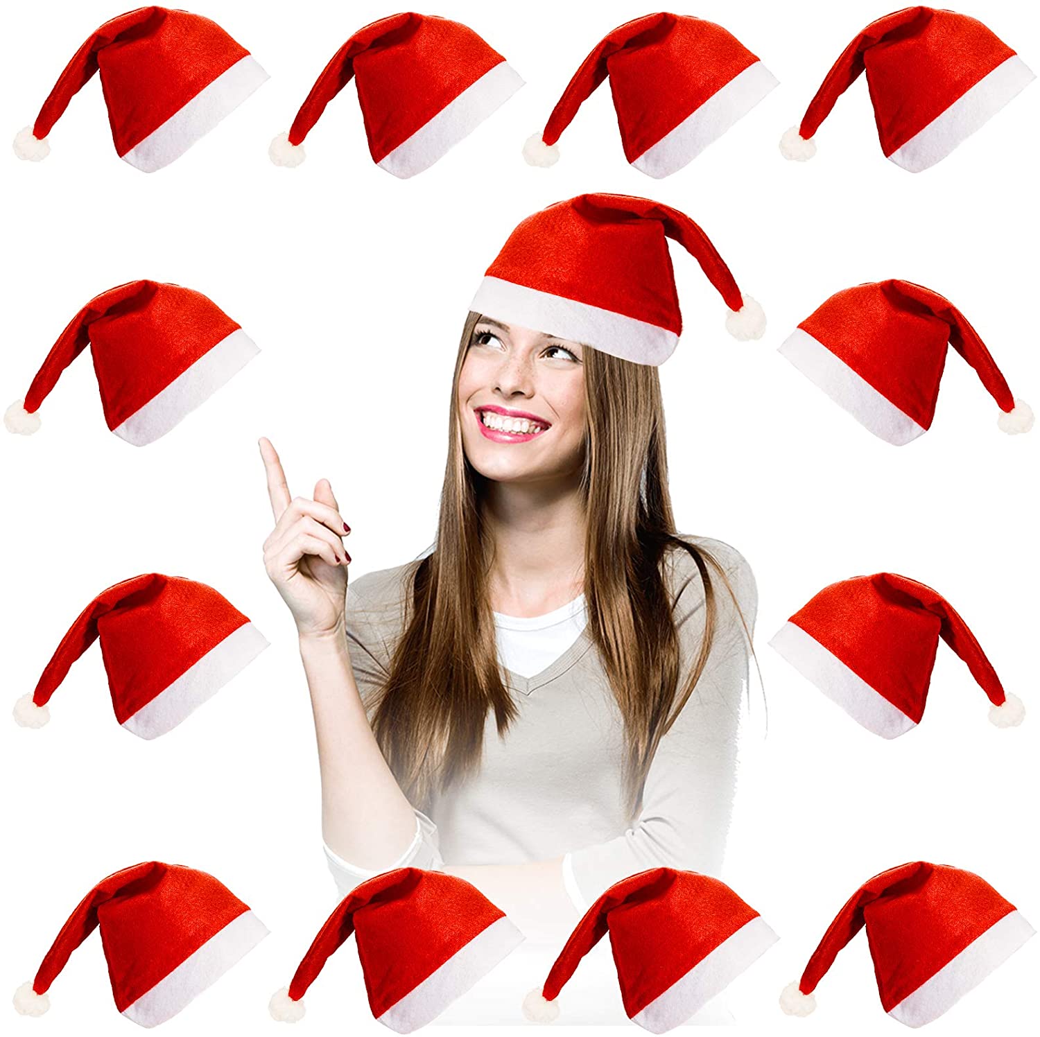 Santa Hat 1 Dozen, 12 Bulk Santa Claus 