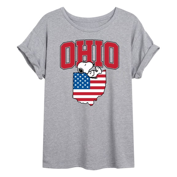 Peanuts - Ohio Snoopy - Juniors Oversized Graphic T-Shirt