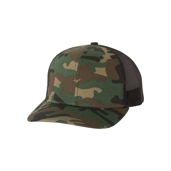 Richardson Printed Trucker Hat - Green Camo/Black