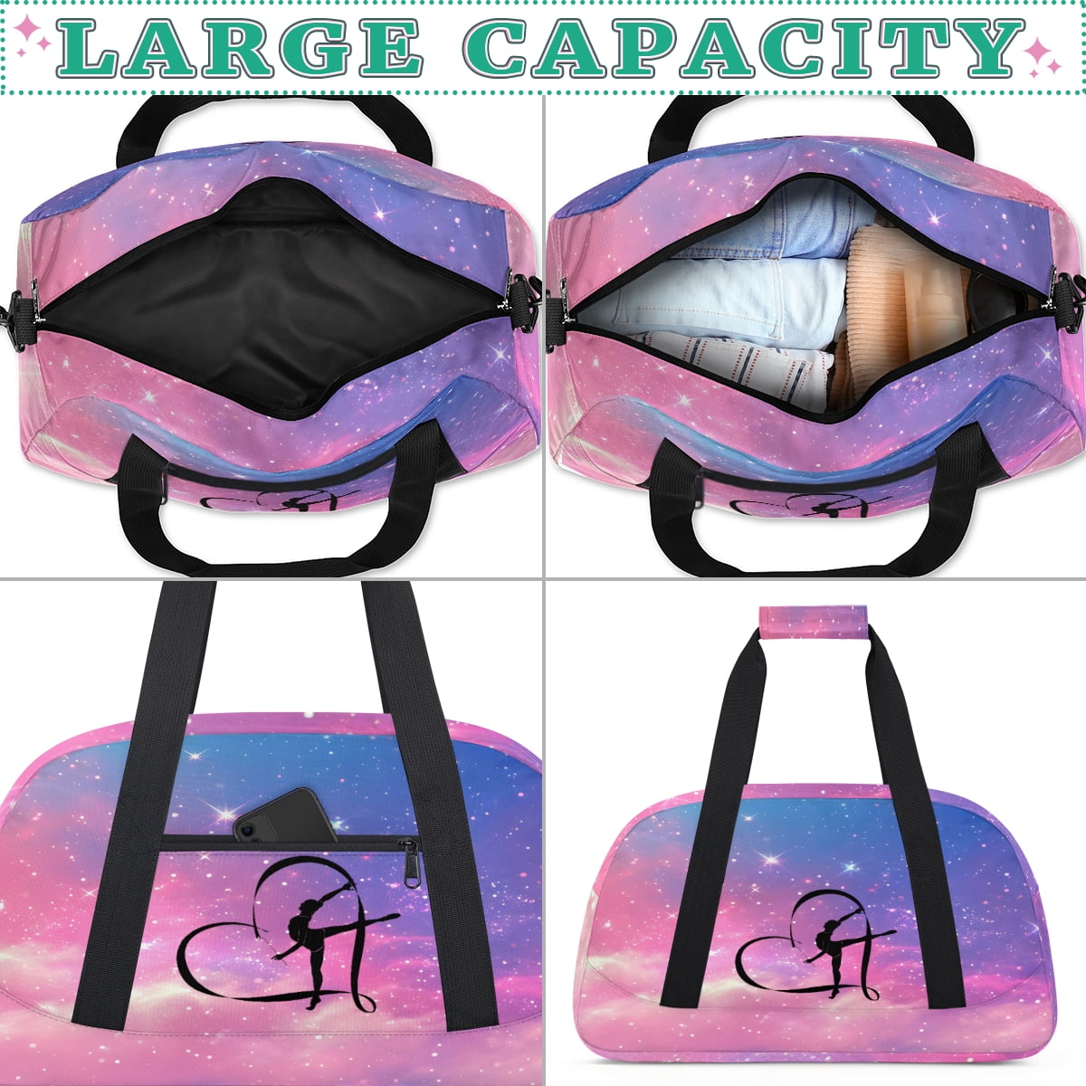 Qzjjjmy Dance Gymnastics Bag for Girls Duffle Bag Dance Travel and Gymnastics Tote Bag for Kids