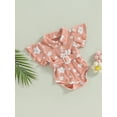 thumbnail image 3 of Wassery Baby Girls Romper Summer Casual Clothes 3 6 12 18 Months Infant Girls Short Sleeves Lapel Buttons Floral Jumpsuit with Waist Belt, 3 of 9