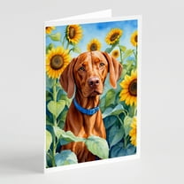 Vizsla in Sunflowers Greeting Cards Pack of 8 7 in x 5 in