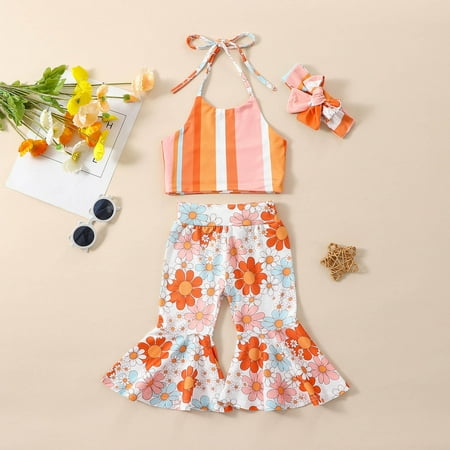 

Simplmasygenix Baby Sets Clearance Summer Dress Toddler Kids Baby Girls Fashion Cute Flower Print Ruffles Vest Flared Pants Hairband Suit