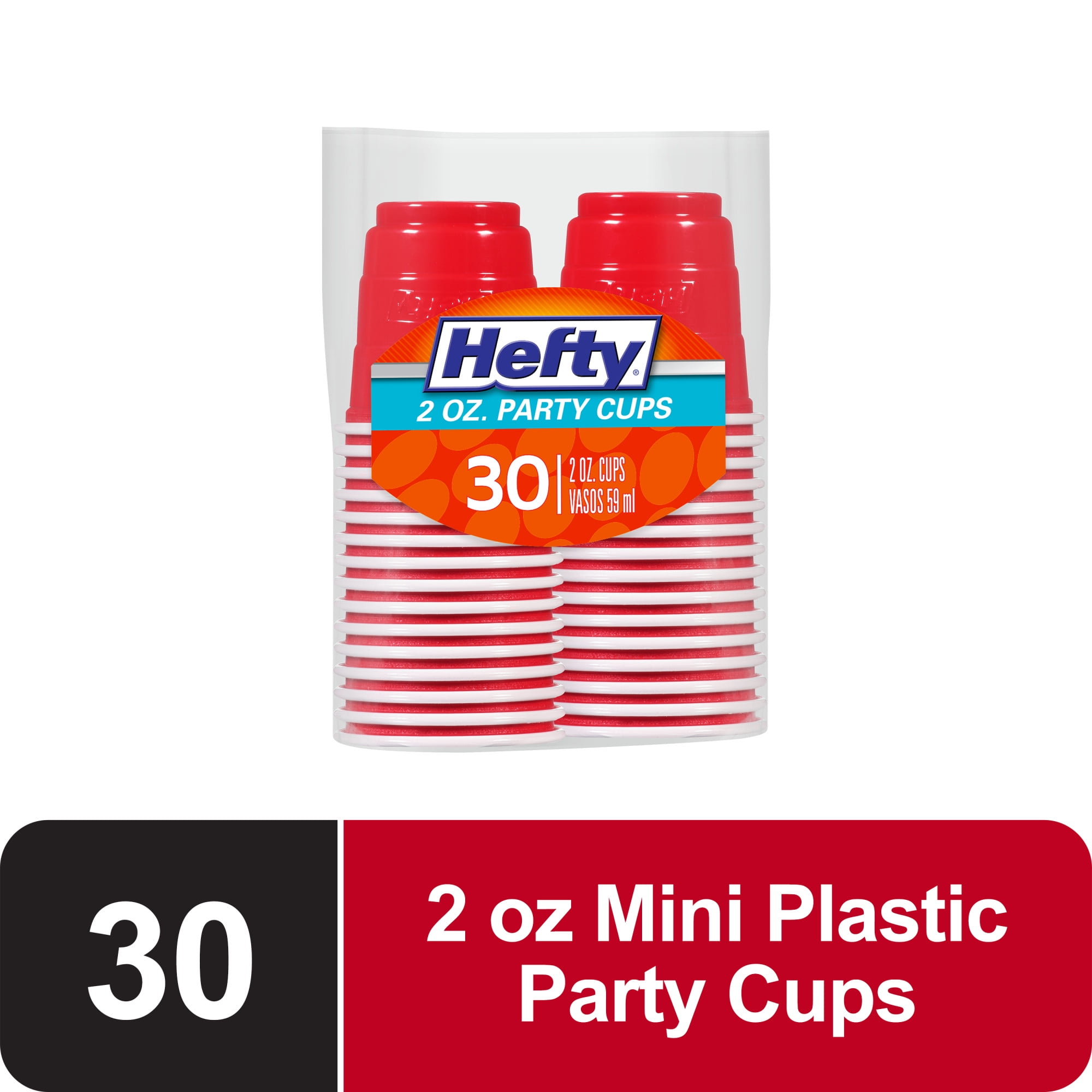 (3 pack) Hefty Disposable Mini Plastic Cups, Red, 2 oz, 30 Count