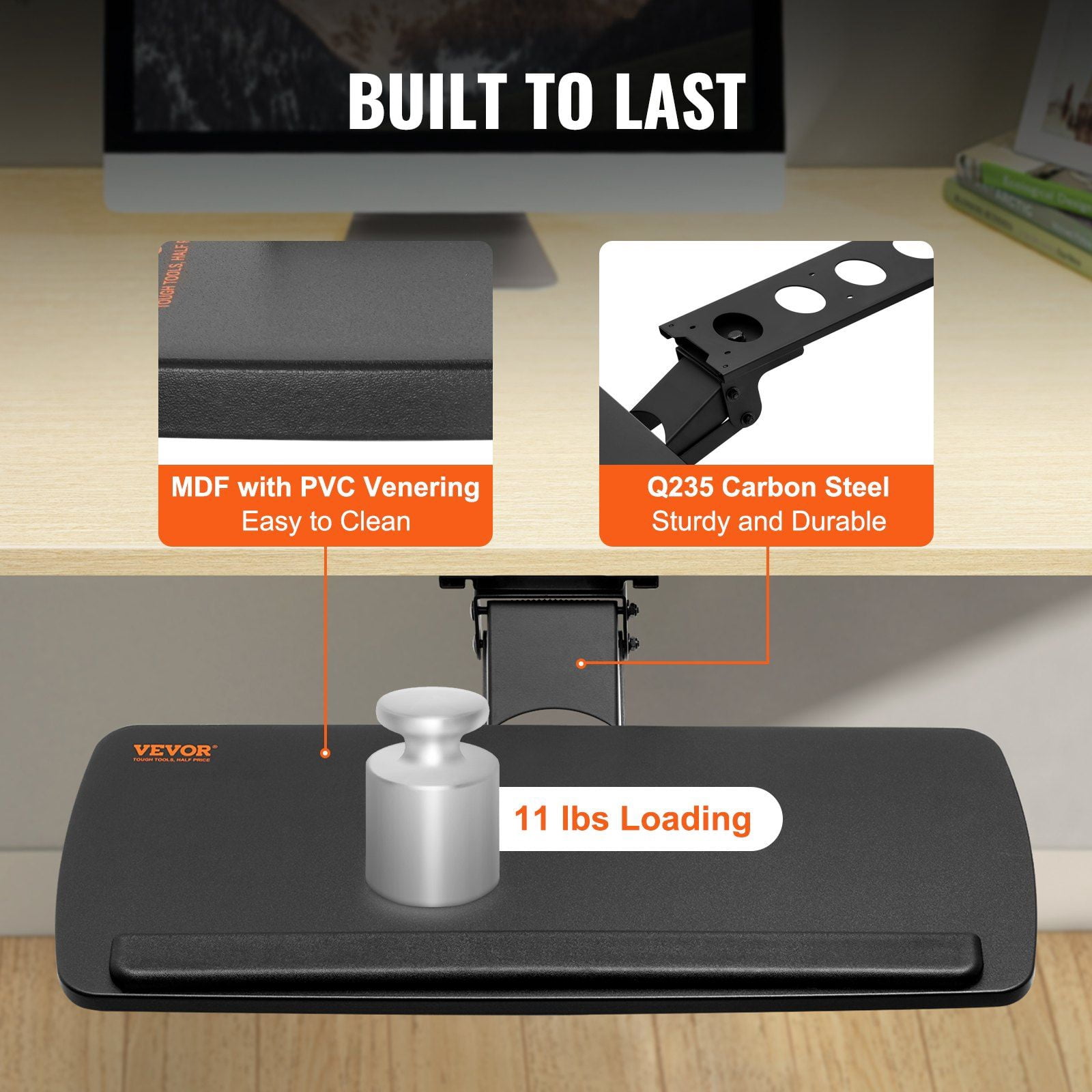 Adjustable Height and Angle Under Desk Keyboard Tray Slide Out Large 25x9.8 inch Holder for Home Office Typing