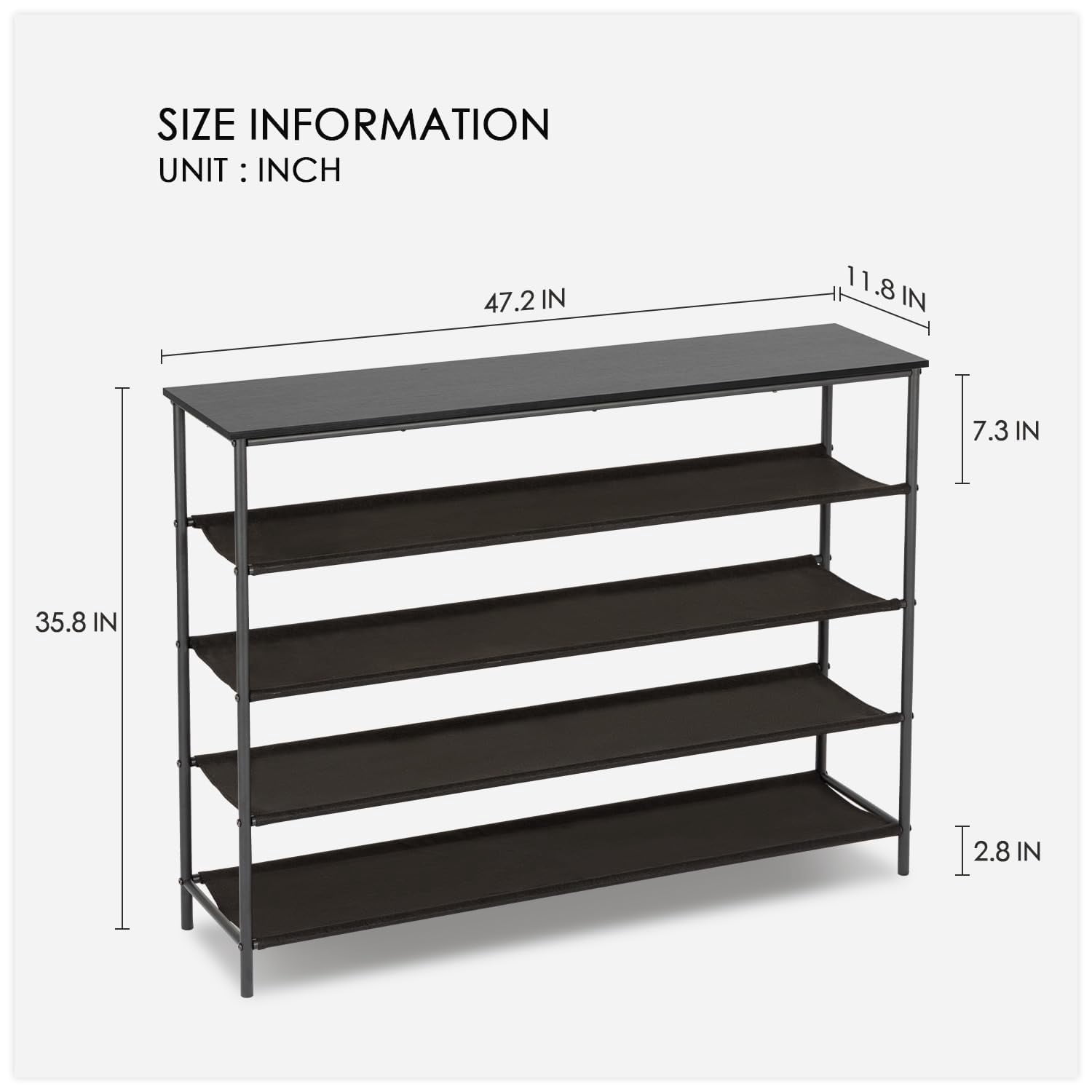 PayLessHere 5 Tier Shoe Rack Shoe Bench Shoe Rack Shelf with Steel Frame Standing for Closet Entryway Hallway Corridor Storage Organizers (Black)
